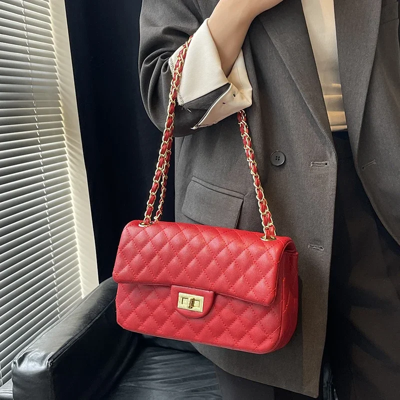 

Red Stylish Women's Handbag in Leather with Crossbody Strap By Famous Designer Luxury Brand Shoulder Bag Elegant