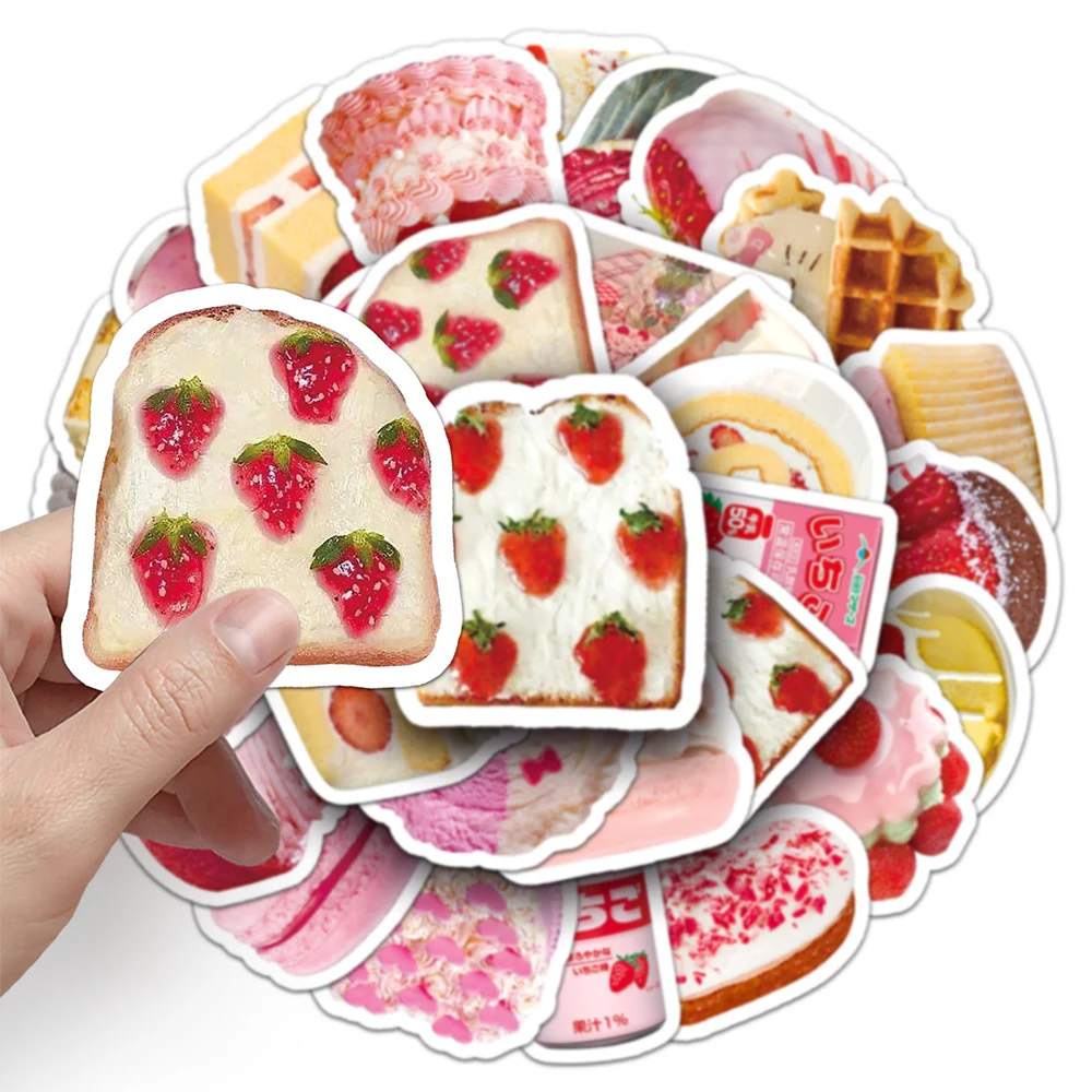 

10/30/50pcs Cute Strawberry Cake Dessert Stickers Ins Style Pink Graffiti Decals Water Bottle Luggage Phone Sticker Decoration