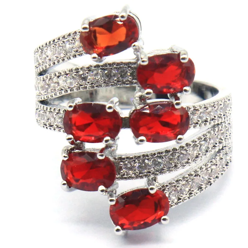 

Buy 5 Get 1 Free 24x13mm SheCrown Golden Citrine Blood Ruby Smokey Topaz Swiss Blue Topaz CZ Females Present Silver Rings