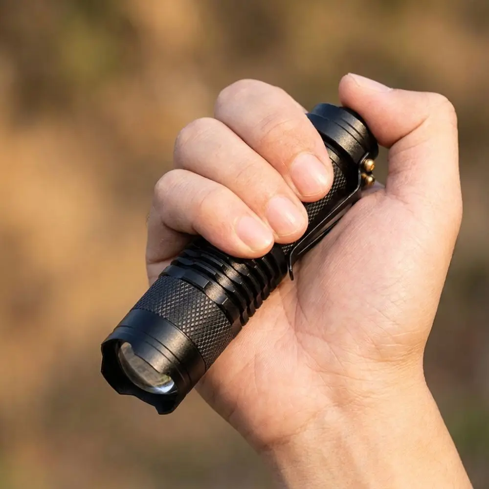 Aluminum Alloy LED Zoom Flashlight Metal Pocket Clip Super Bright Dimmable Camping Lamp Adjustable Focus 3 Modes