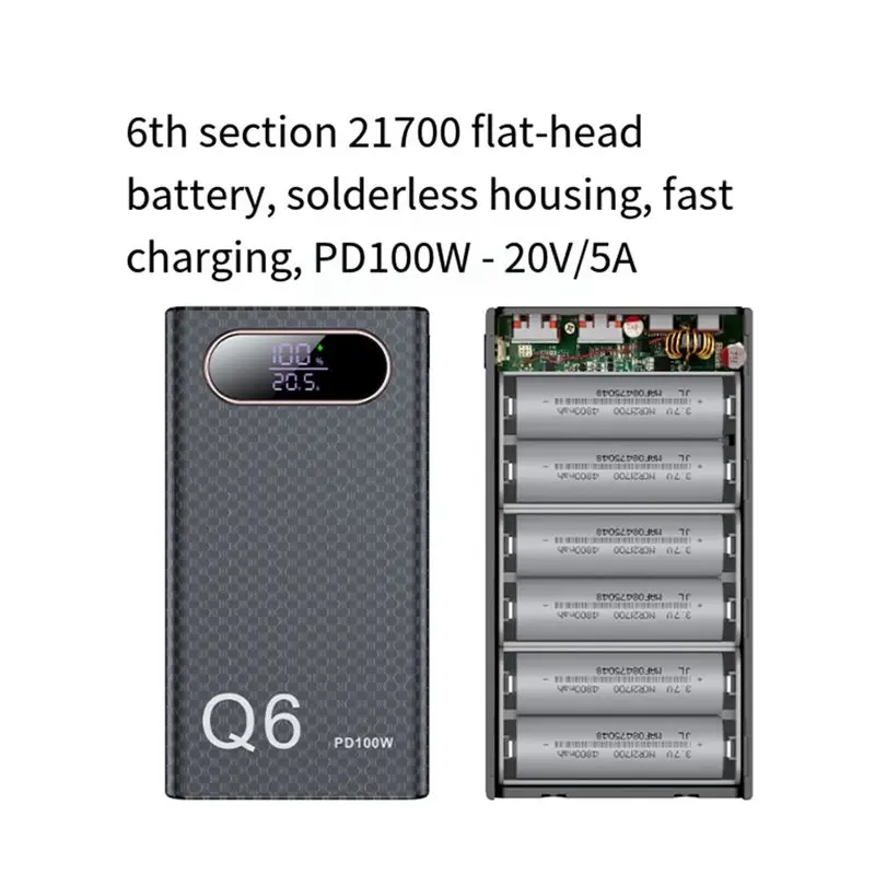 AT42 Winter-Enhanced PD100W Power Bank Shell, 6x21700 Battery DIY Housing, /PD3.0/QC3.0 for Laptop Phone