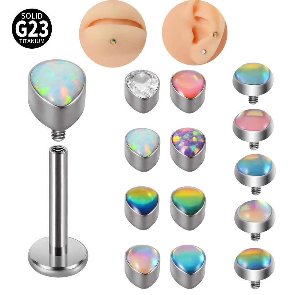 1PC G23 Titanium Internal Thread Labret Flash Film Epoxy Water Drop Earring Glitter Bling Lobe Helix Tragus Piercing Jewelry