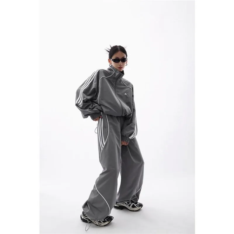 New Y2K PTKPCC Pant Sets Women Streetwear Vintage 90s Two Piece Set Oversized Tracksuit Wide Leg Track Pants Hip Hop Jacket