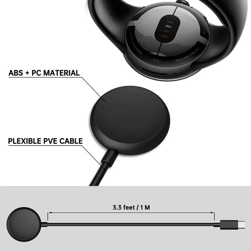 Factory Supply 1M USB-A USB-C Fast Charger Base for Google Pixel Smart Watch Magnetic Wireless Charging Cable