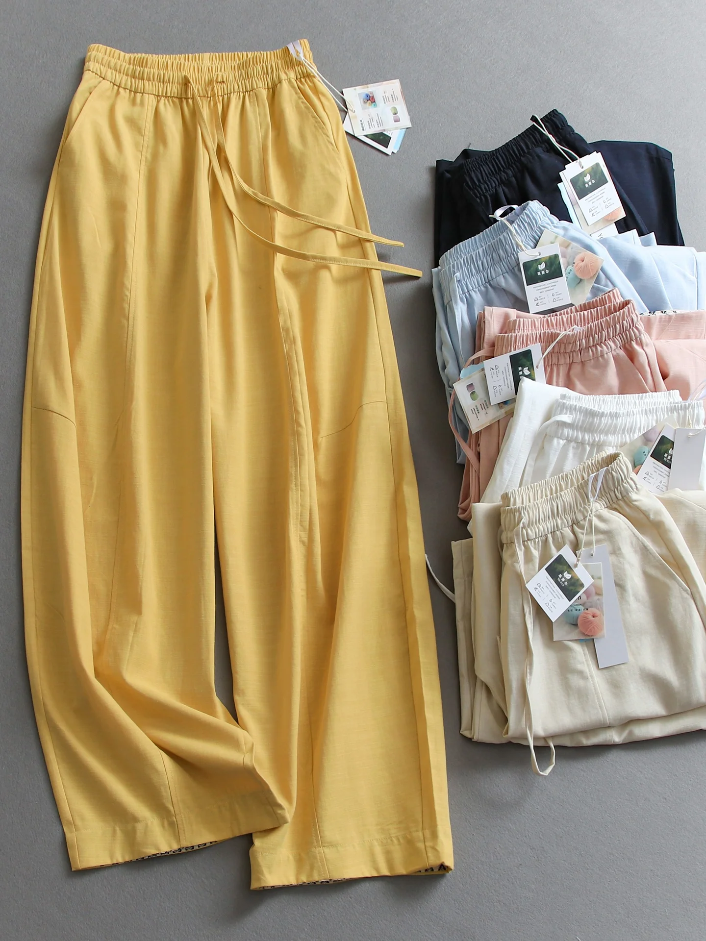 Comfortable Breathable Women's Casual Pants Mixed Fiber Elastic Waist Wide Leg Knife  Loose Fit Casual Trousers