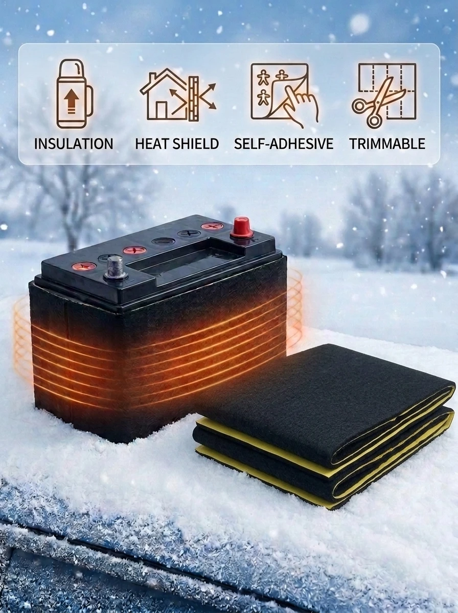 Car Battery Thermal‑Retention Pad Self‑Adhesive Heat Preservation Mat Trimmable Protector for Automotive Marine Vehicle Battery