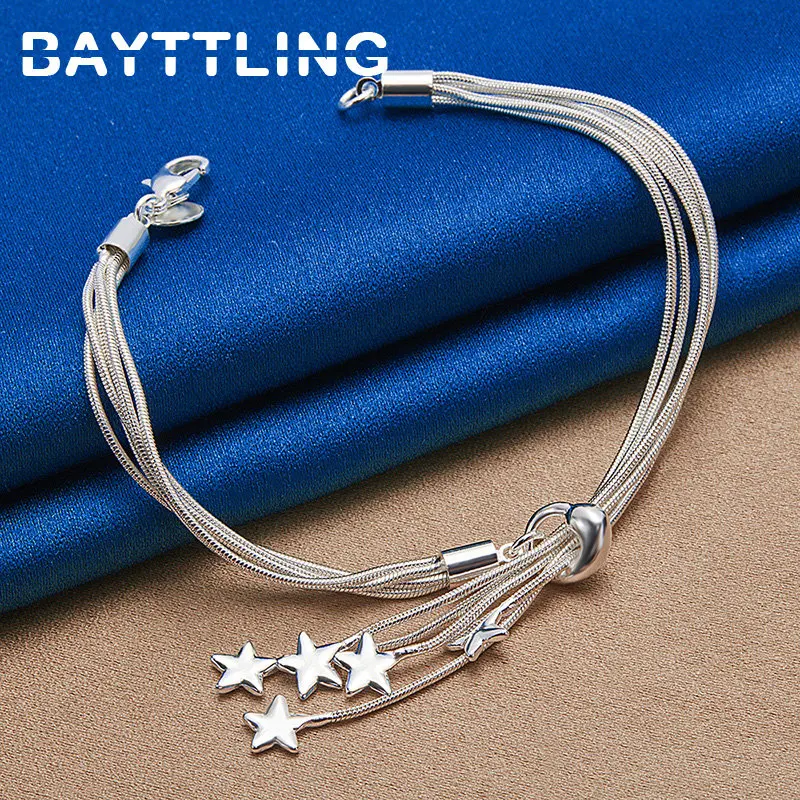 

New 925 Sterling Silver 5 Thread Tassel Star Bracelet For Women Engagement Gift Jewelry Party Fashion Accessories Charm