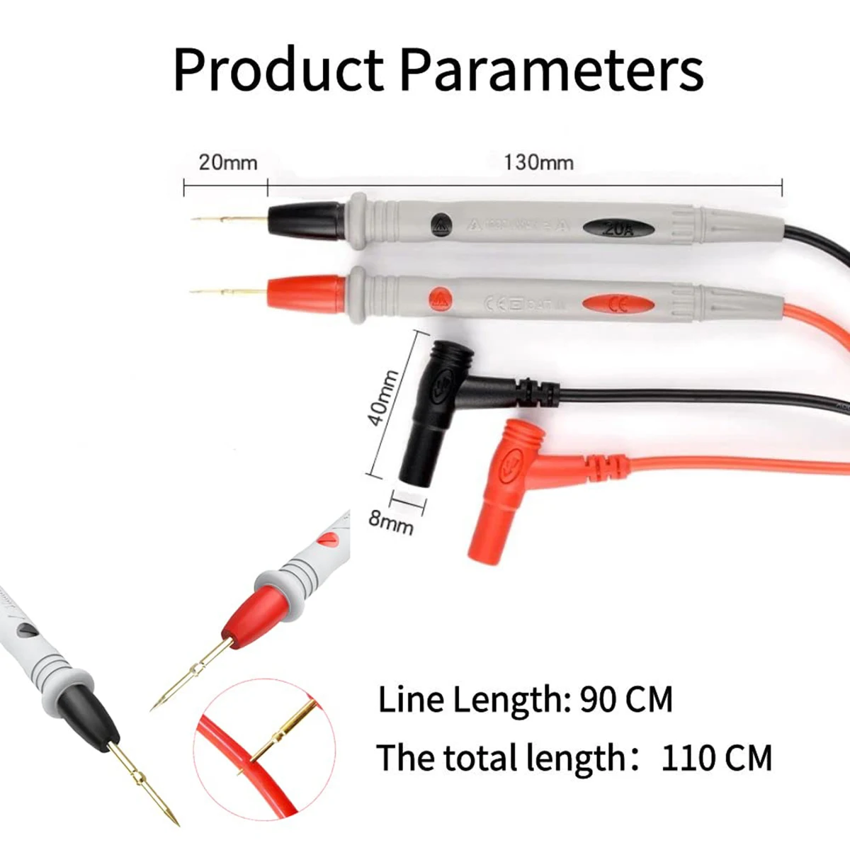 

PZHI-Multimeter Test Leads, 1 Pair Of Test Leads With Alligator Clips And 24K Gold Plated Test Probes,1000V 20A Lead Test Kit