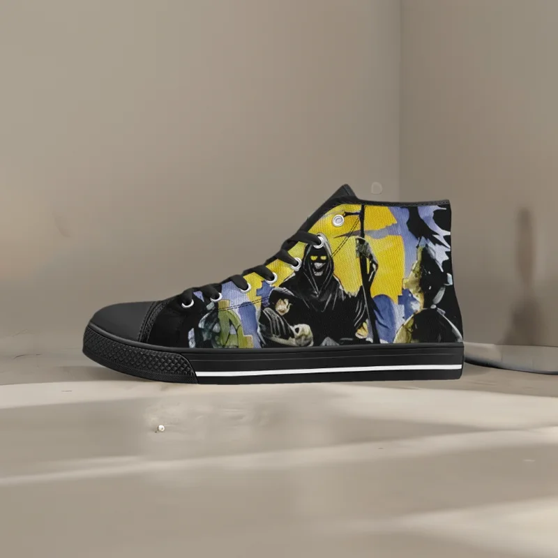 

Black Heavy Metal Men's Canvas Shoes Classic High Top Vulcanized Shoes Teens Boys Flats Walking Shoes