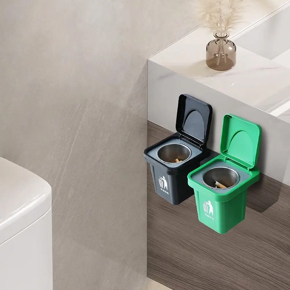 1PC Stainless Steel Wall-Mounted Ashtray with Lid - Contemporary Irregular Shape, Dust-Proof Design for Bathroom & Home Decor