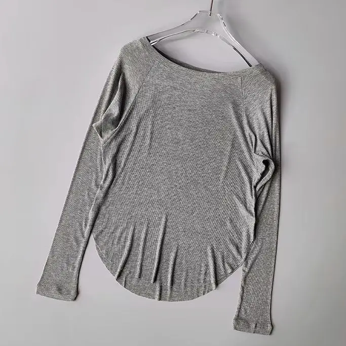 Women Modal Ribbed Yoga Long Sleeve Top Loose Slim Fit Sports T Shirt Cover Up For Autumn Winter Outdoor Fitness Workout