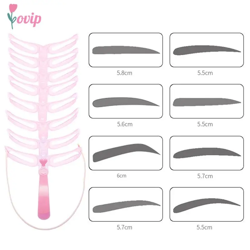 8 in1 Reusable Eyebrow Shaping Template Helper Eyebrow Stencils Kit Grooming Card Eyebrow Defining Template Makeup Tools