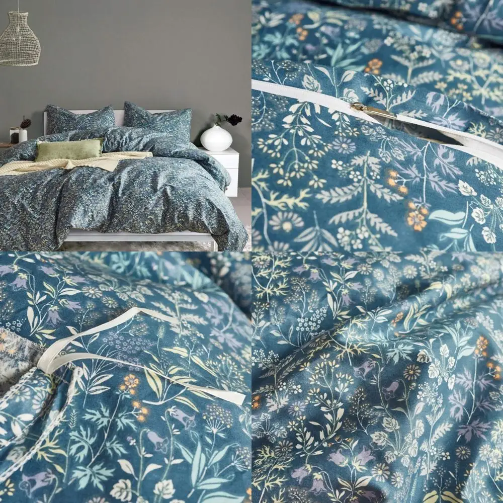 

Blue Floral Queen Duvet Cover Set - Garden Style Bedding Comforter Cover with Zipper Closure
