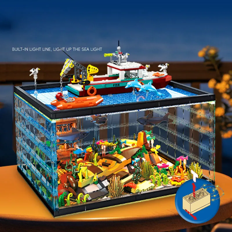 Creative Marine Life Exploration Building Block Model Ocean Underwater Scenery Brick Construction Set Toy Collection For Gifts