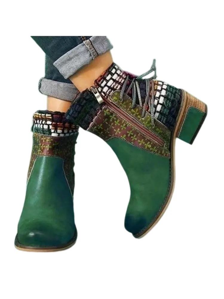 Nouvelles Bottes Femme Hiver 2026 Rétro en Cuir Tressé et Épissé, Motif Vintage, Réglables, Chaudes, Bottines Mujer, Botas