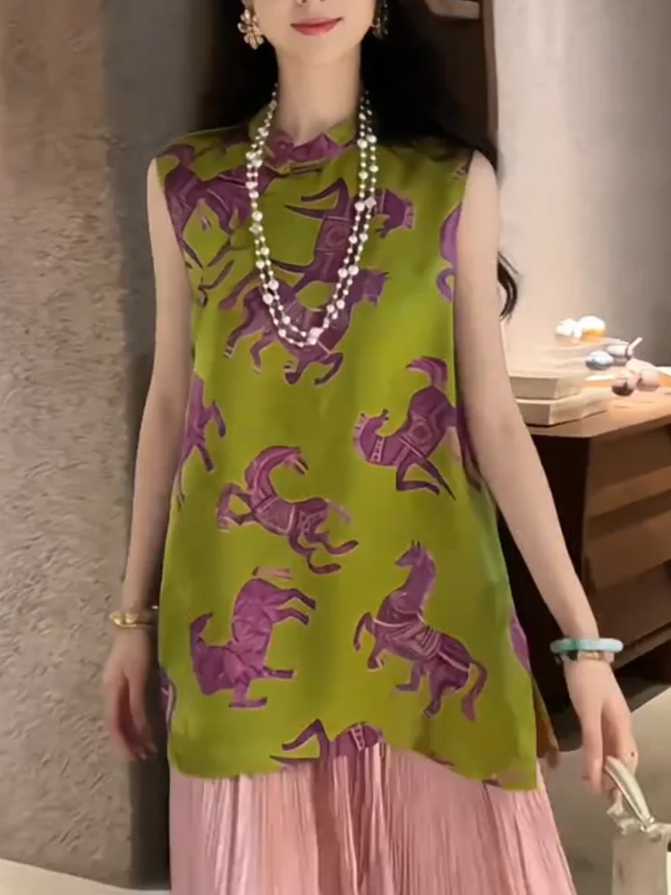 

New Chinese Sle Printed Vest Women's Faionable Slimming Top Large Size Summer 2025 High-End Feelings Traditional Pattern