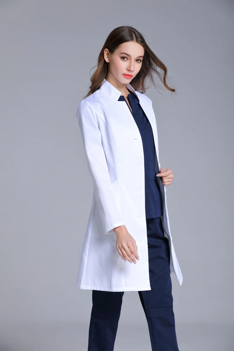 Autumn Women\'s Stand Collar Anti-wrinkle Long Sleeve Lab Uniform Dental Clinic Doctor\'s Outwear Slim Fit White Color