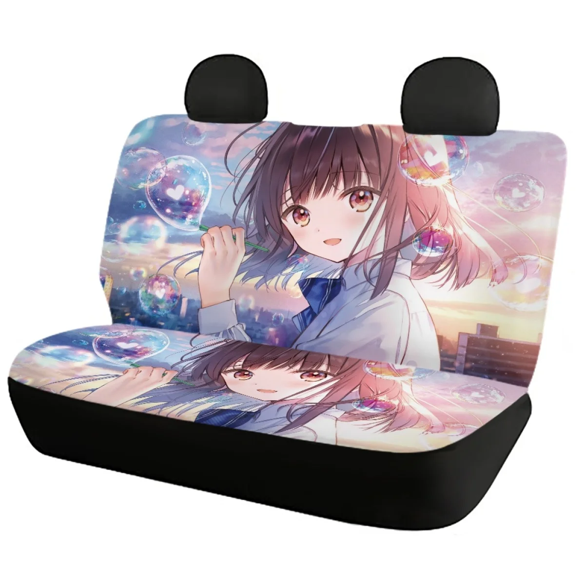 Anime Comic Light Tone Girl Print Full Set Vehicle Seat Covers for Women Non-skid Front/Back Car Seat Cover Fit Most of SUV