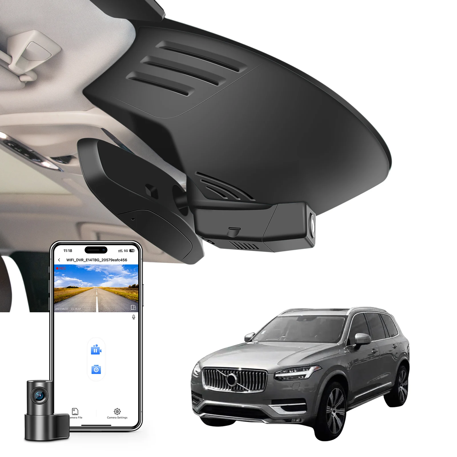 Mangoal Dedicated 4K Dashcam voor Volvo XC90 Autocamera Recorder 2016-2026 (Model A/B) GPS WiFi & APP Plug and Play Dashcam - afbeelding 1