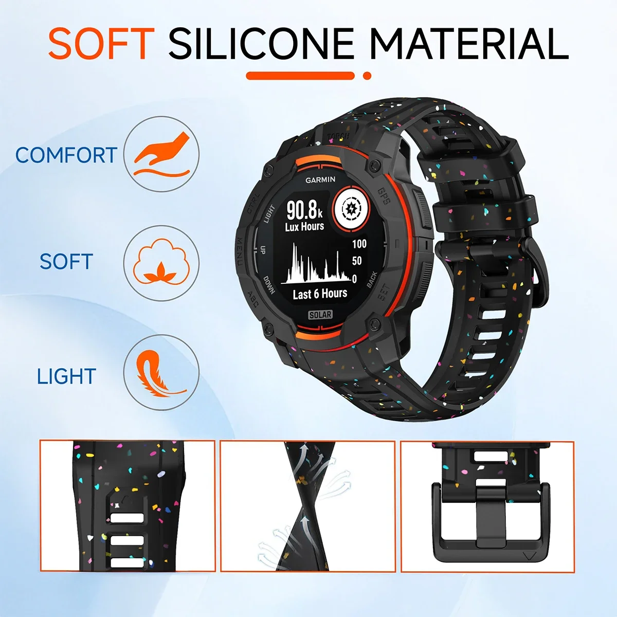 Ремешок с цветными фрагментарными принтами, совместимый с Garmin Instinct 3, 50 мм, 45 мм, мягкий спортивный силиконовый ремешок для Instinct 3, 45/50 мм