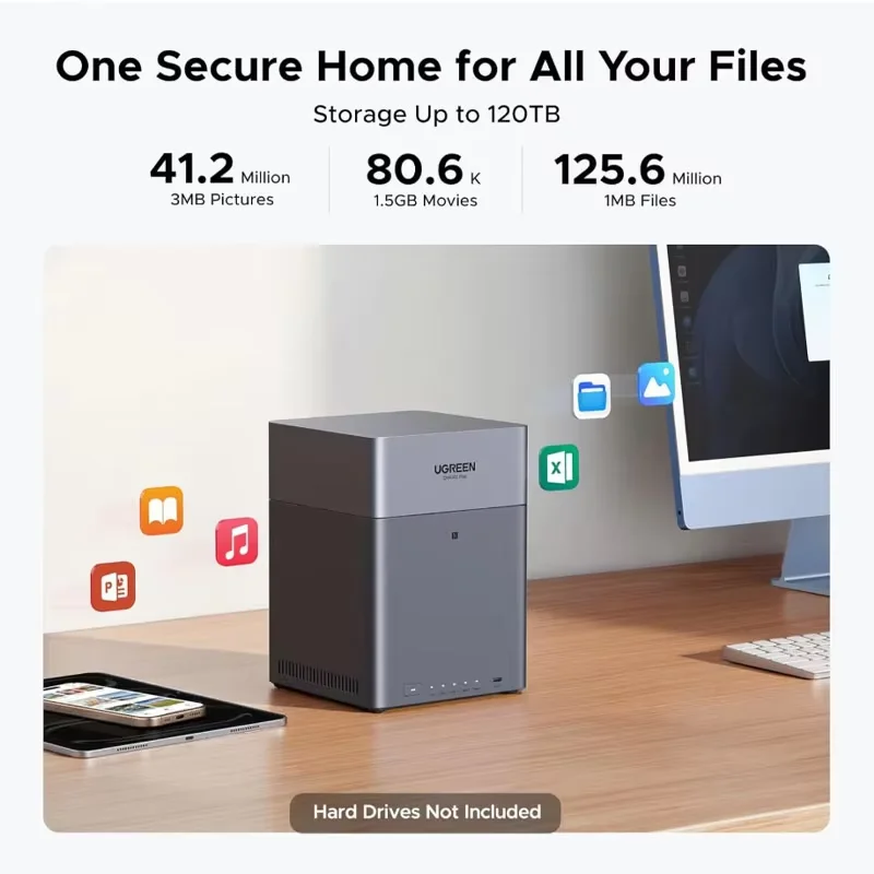 UGREEN DH4300 Plus NAS, Almacenamiento en la Nube Privado, Almacenamiento Conectado a la Red de 4 Bahías, Puertos Duales de 2.5G, Carcasa sin Discos para Oficina en Casa 3