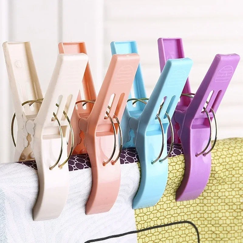 4Pcs/set Large Hanger Clips Plastic Windproof Clothes Pins Spring Clamp Beach Towel Powerful Clothespins Quilt Clip