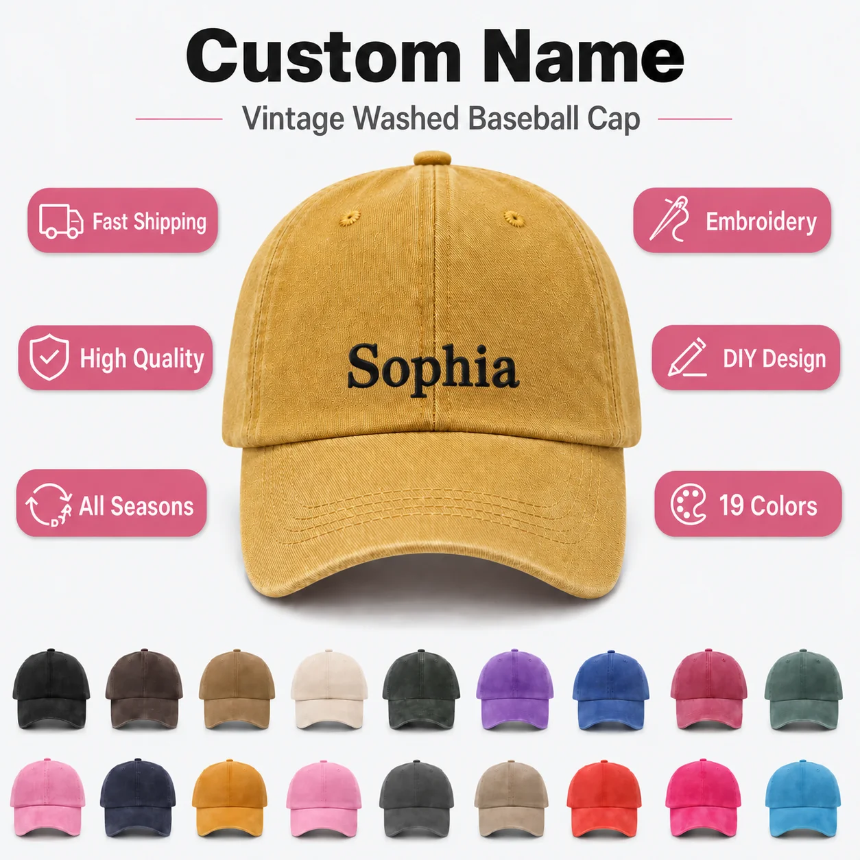 Embroidery Name Baseball Cap, Adjustable DIY Letter Hat for Men Women Adult Kid, Sweet Birthday & Christmas Gift for Him and Her