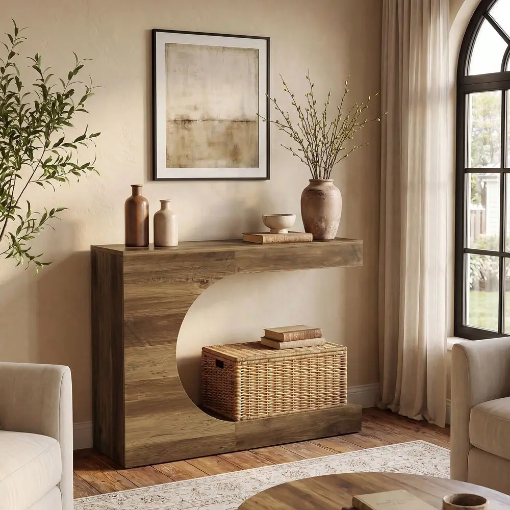 40Inch CShaped Console Table, 2Tier Farmhouse Narrow Sofa Table Behind Couch, Small Entryway Table For Hallway Foyer Living Roo