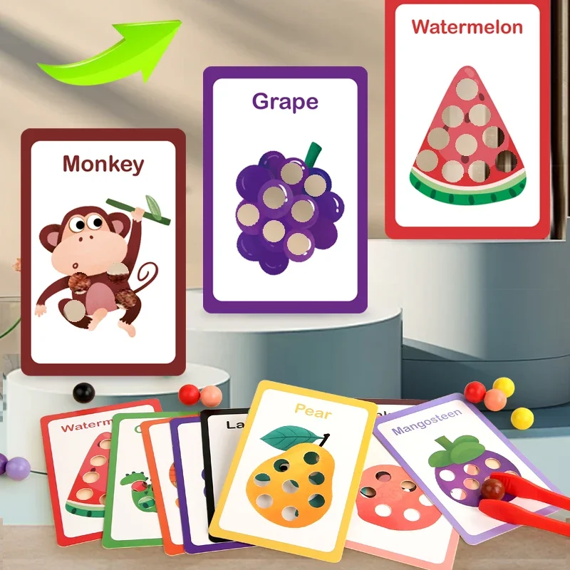 DIY Houten Speelgoed Clip Kralen Kleur Sorteren Cartoon Bijpassende Bordspel Vroeg Leren Educatief Speelgoed Voor Kinderen Kinderen