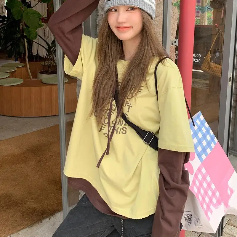Korean Style Y2K Women's Long Sleeved T-Shirt Teenage Loose Hoodie New Casual Pullover Spicy Comfortable Tops Versatile and Soft