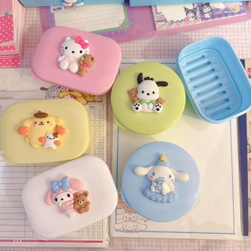 

New Sanrio Anime Cartoon Cute Hello Kitty My Melody Cinnamon Roll Pacha Dog Portable Travel Sealed Handmade Soap Box with Drain