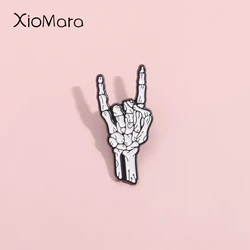 Rock Band Gestures Enamel Pins Custom Halloween Skeletal Finger Joints Brooches Lapel Badges Punk Gothic Jewelry Gift For Kids