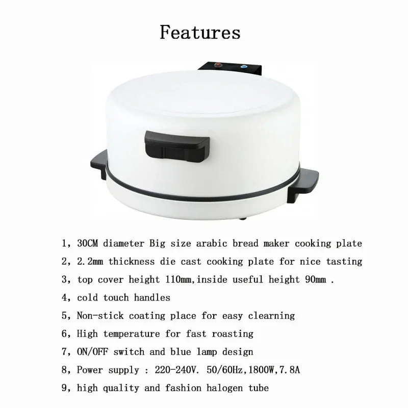 1800W Electric Arabic Bread Maker Household Steak Pan Machine Countertop Pizza Oven With Non-stick Bakeware