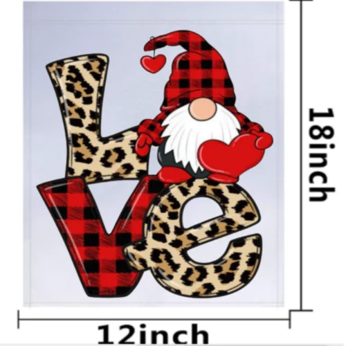 علم حديقة Valentines Gnomes مقاس 12 × 18 بوصة مزخرف للاستخدام الخارجي في ساحة الترحيب في الحديقة HHU