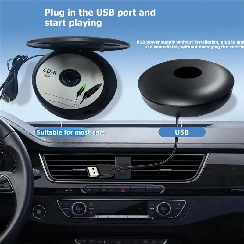 ABHX-Car External CD Player USB Power Input Plays WAV Lossless Audio For Car