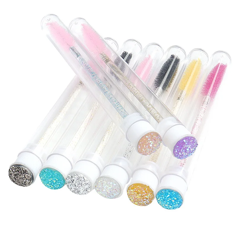 10pcs Disposable Diamond Eyebrow Brush Tube Eyelash Brushes Reusable Replaceable Dust-proof Sparkling Bling Crystal Lash Brush