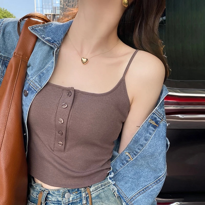 

Дышащая и удобная женская майка на пуговицах с бюстгальтером с мягкой подкладкой для верхней одежды