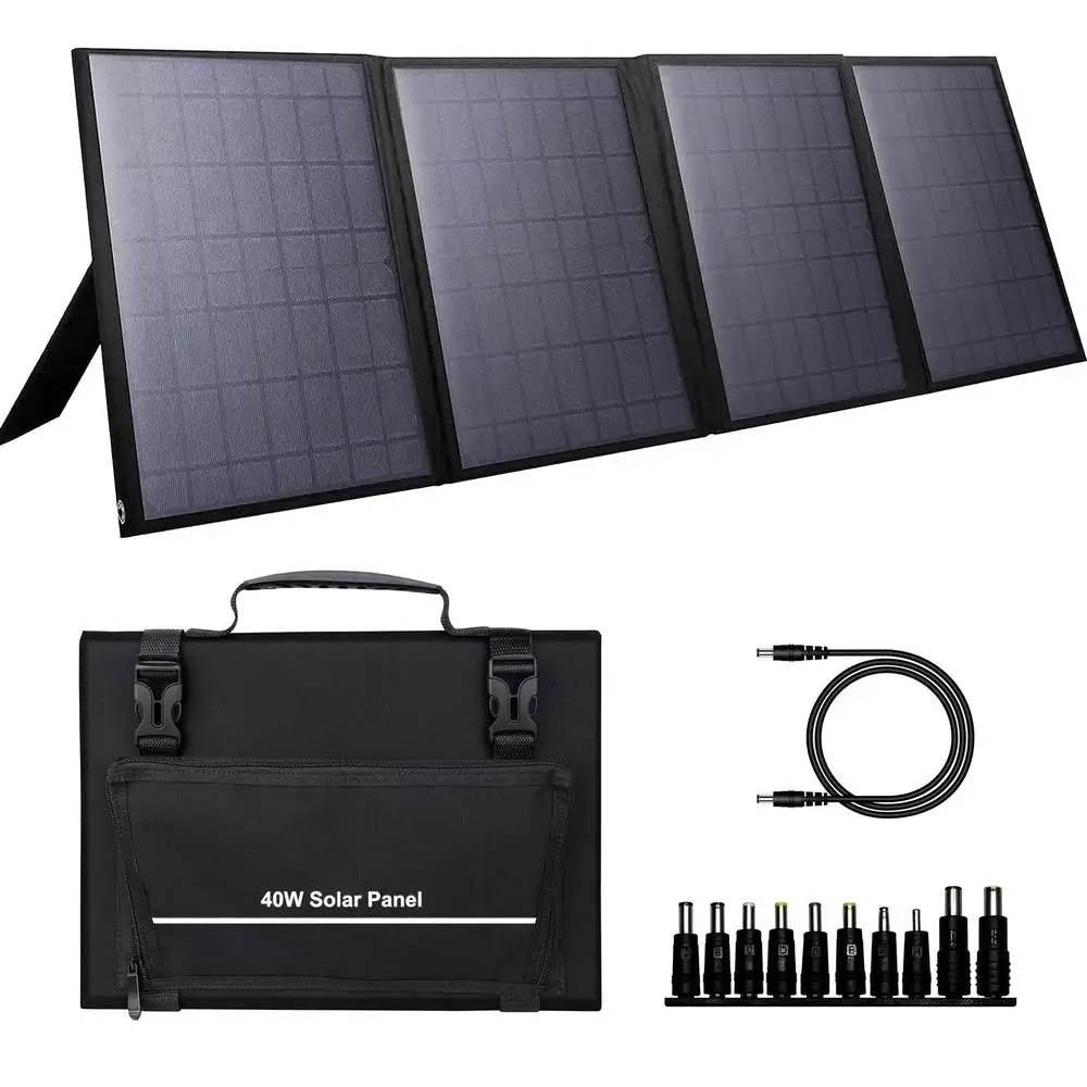 40W Portable Foldable Solar Charger Outdoor Solar Generator Power Station with Adjustable Kickstand 10 in 1 Connectors High