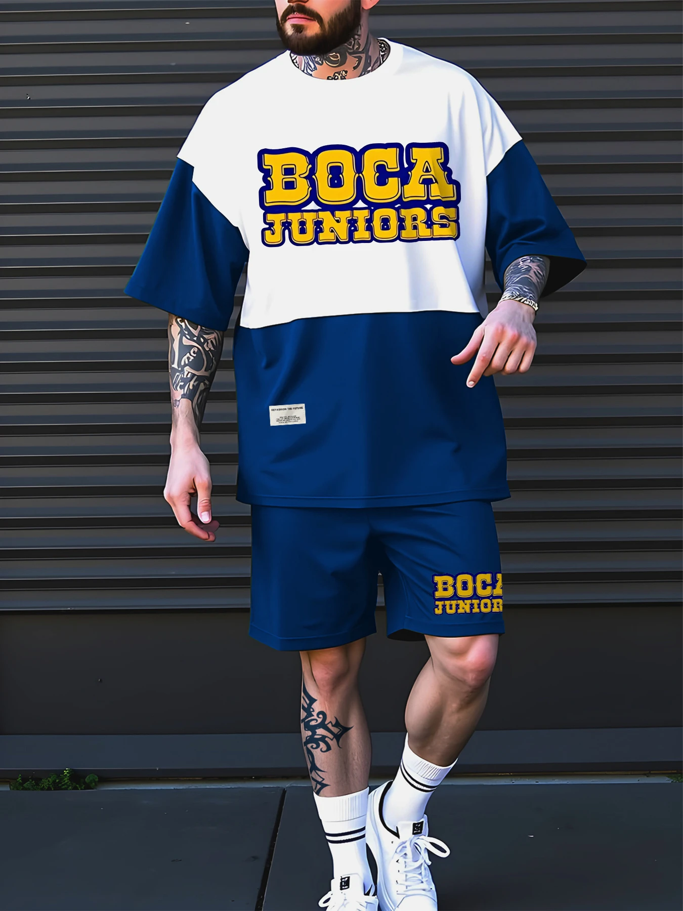 T-shirt da uomo girocollo a maniche corte Blu e giallo Boca Juniors modello stampato Sport casual