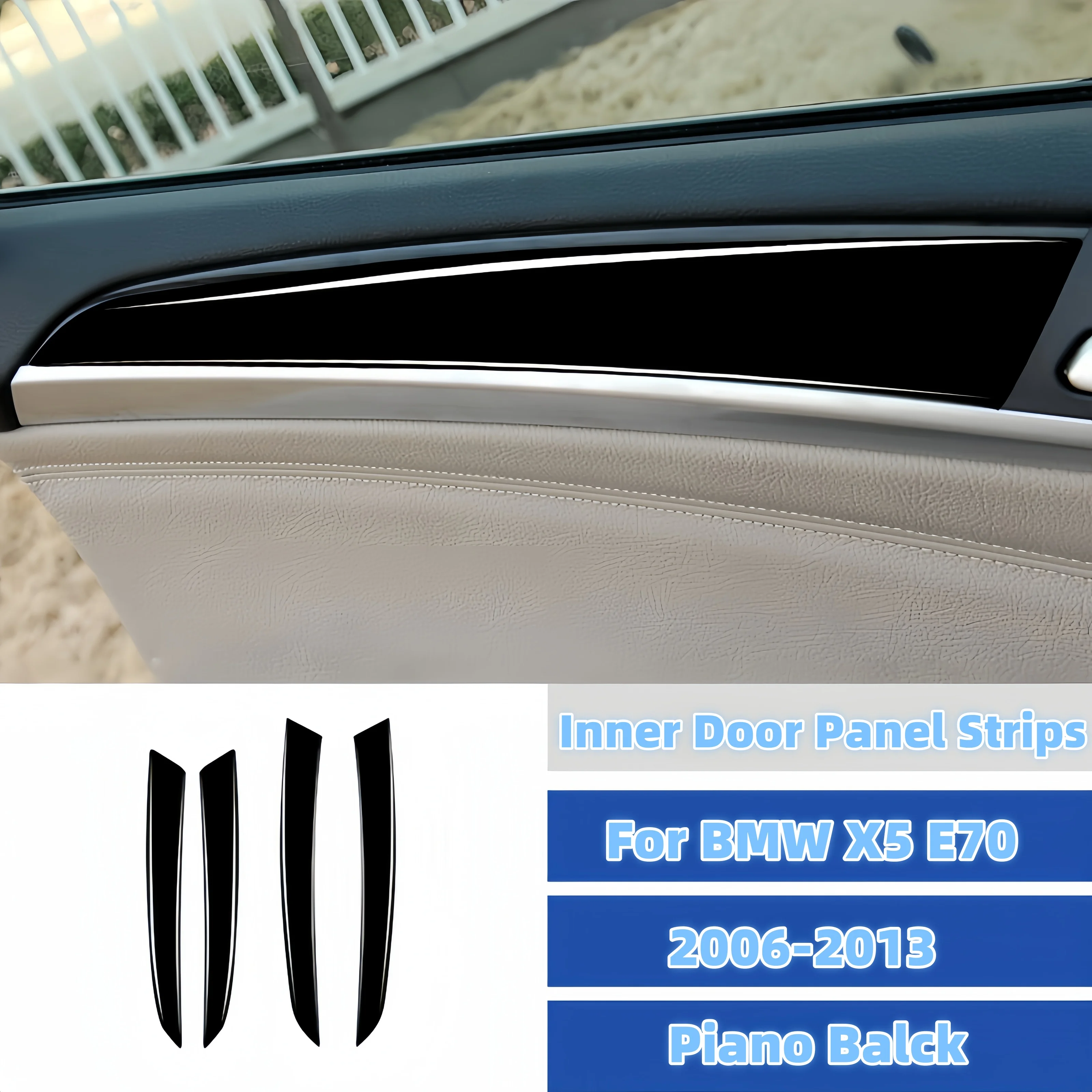 For BMW X5 E70 2006-2013 Piano Balck Auto Interior Door Inner Panel Decorative Strips Protective Sticker Car Styling Accessories