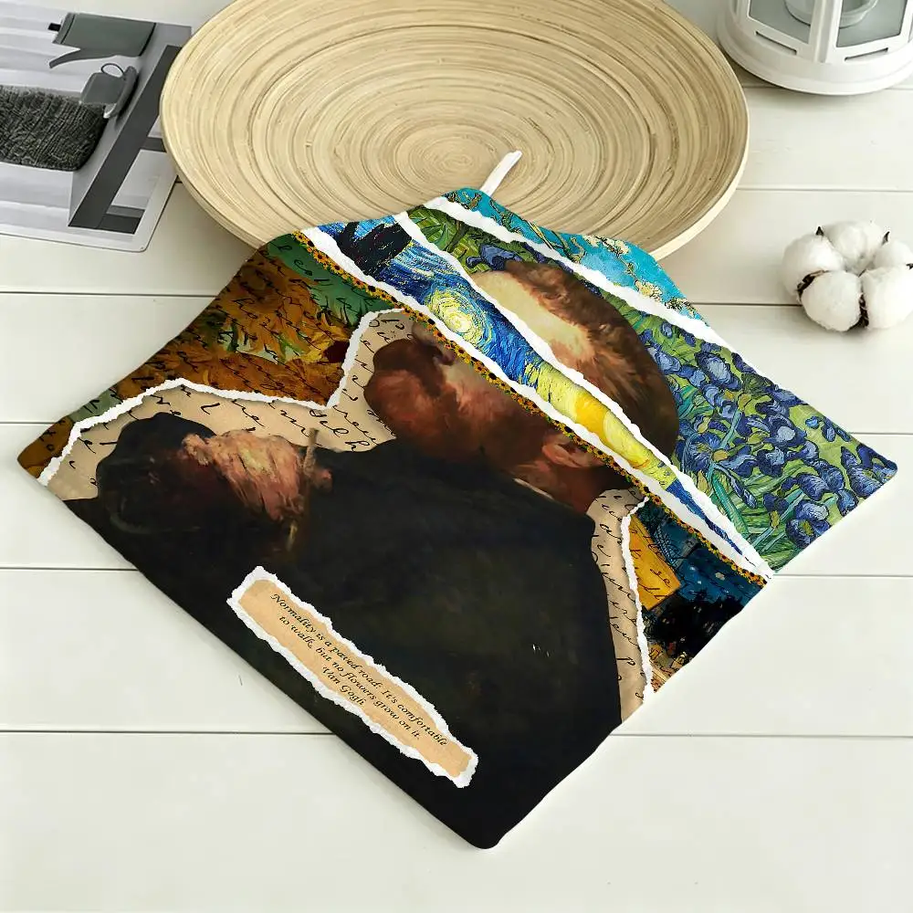 Van Gogh Classic Famous Polyester Cotton Hand Wiping Towel, Anti-shrink Hanging Kitchen Cloth for Household Cleaning