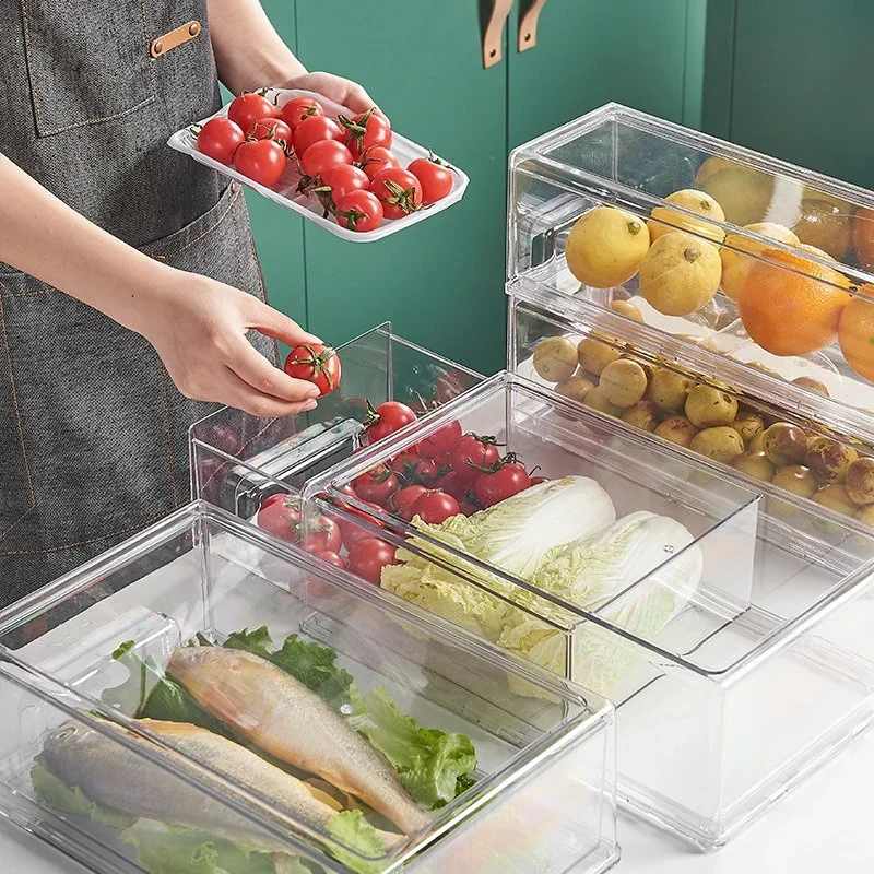 Kitchen Refrigerator Storage Box Drawer-type Fresh-keeping Box Food-grade Eggs and Meat Food Frozen Finishing Storage Box