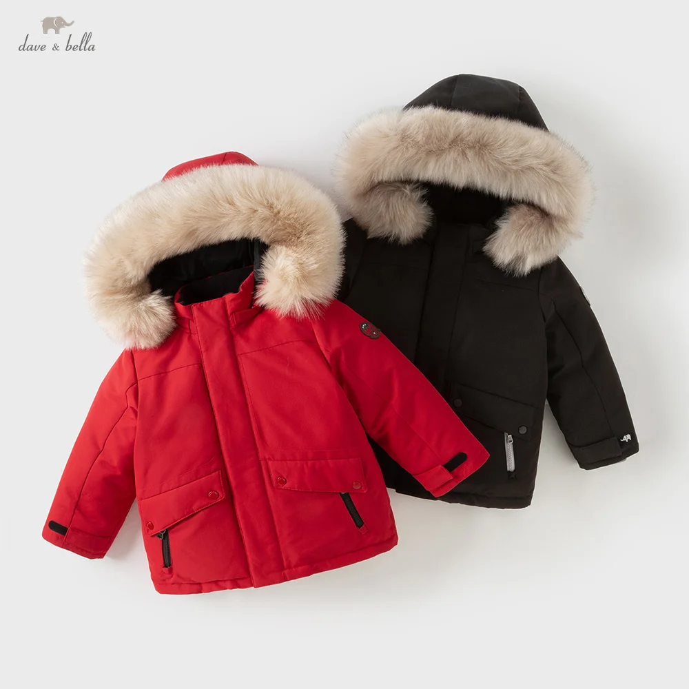Dave Bella Boys Girls Hooded Down Parka Jacket Winter Warm Children Thicken Plush Coat Windproof Outdoor Kids' Clothing DB6328-C