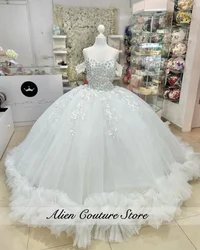 New Sparkly White Quinceanera Dresses Ball Gown 2024 Bead Diamonds Appliques Birthday Dress Vestidos Ruffles Tiered Customized 