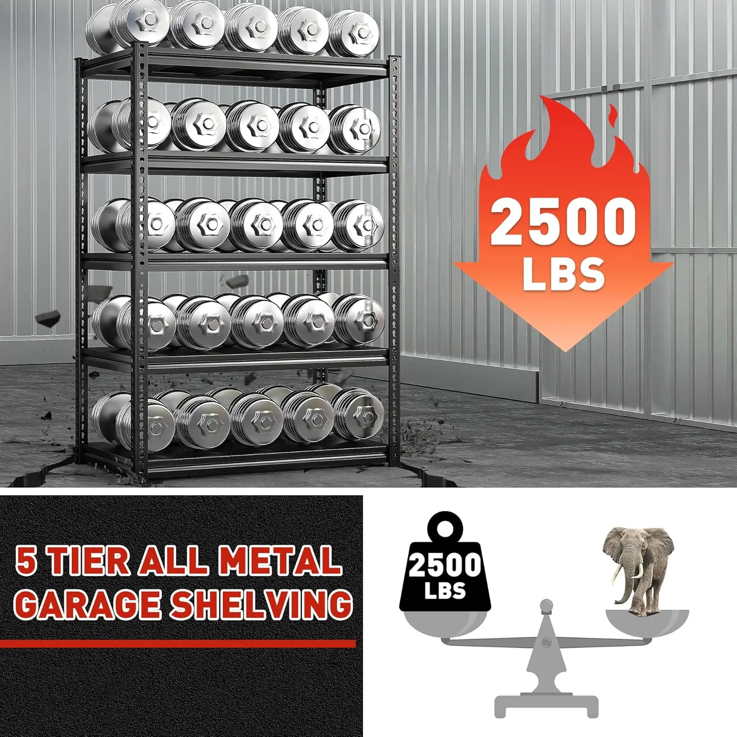 

72 High Garage Shelf 2500 LBS Capacity Heavy Duty Storage Rack for Garage Organization