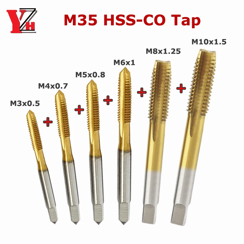 

Metric M35 HSS Cobalt Tap Titanium Plated Straight/Spiral Flute Machine Thread For Metal Combination M3 M4 M5 M6 M8 M10