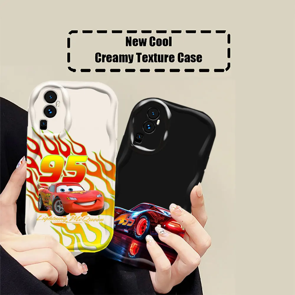 Disney Cars Lightning McQueen Phone Case For OPPO Reno 11 11F 8 8T 7 7Z 6 5 5F 4 Pro A17 A16 A16S A54S A15S A15 5G 3D Wave Cover