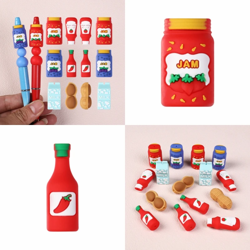 

5/10Pcs Silicone Beads Cartoon 3D Bottle Focal Beads Jewellery Making DIY Beaded Pen Keychain Bracelets Jewelry Accessories