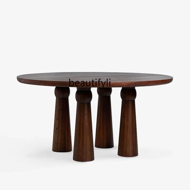 

Medieval solid wood dining table round table home designer retro high-end dining table53
