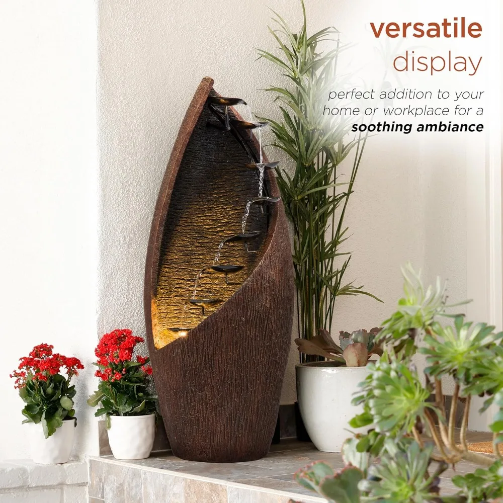 أرضية خارجية معاصرة، GIL122 نافورة مياه معدنية برونزية متدرجة مقاس 43 بوصة مع أضواء LED، خارجية أنيقة #6